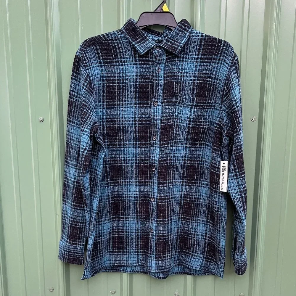 Textured Button Front Long Sleeve Shirt Cozy Cotton Size L